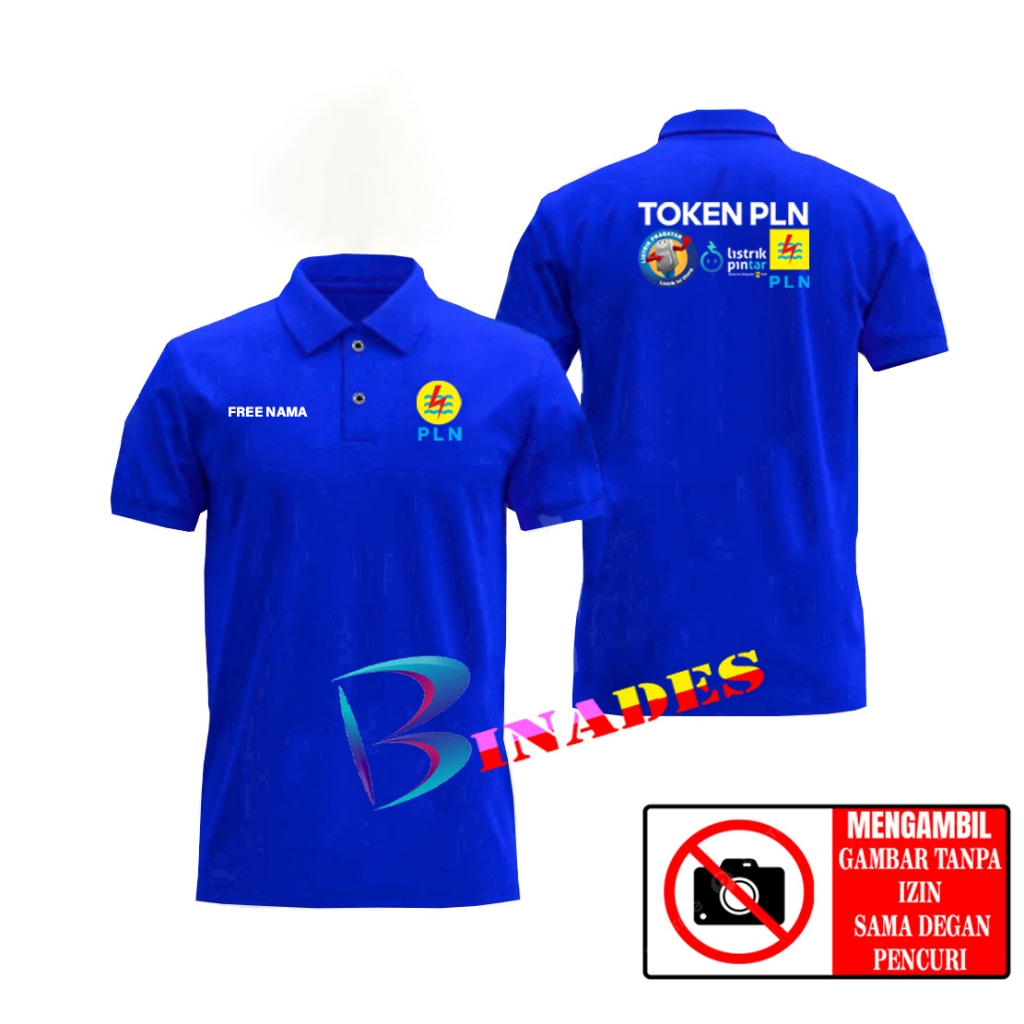 Jual Kaos Baju kerah model Kaos Kerah LOGO PLN - PLN LISTRIK PINTAR - TOKEN PLN PRABAYAR - BINADES