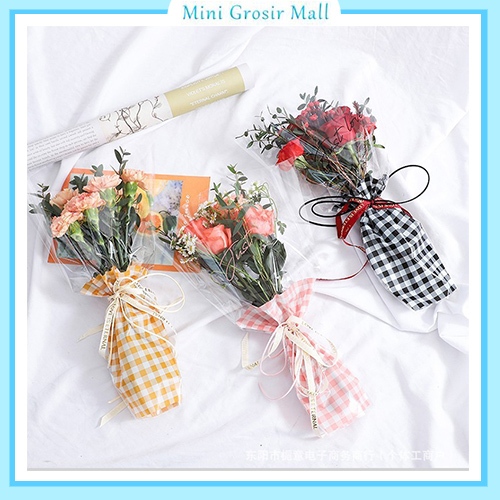 Plastik buket bunga instan motif kotak kotak Flower wrapping SF05