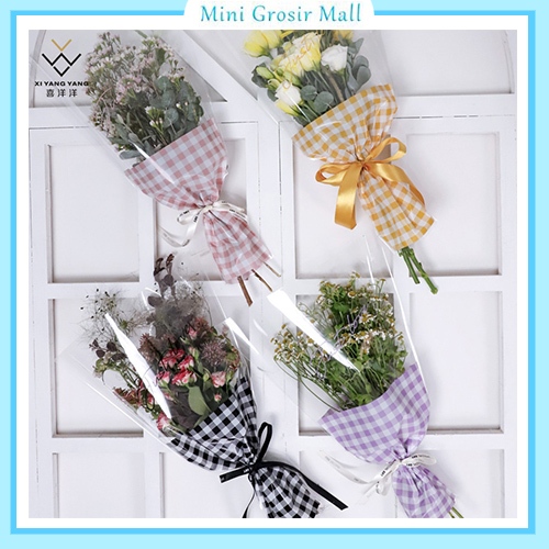 

20 Lembar plastik bunga instan Flower Bucket Motif Gingham Square SF05