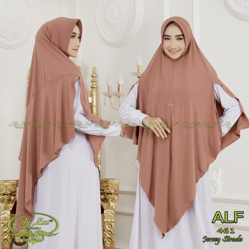 AJE ZAS - Hijab Khimar Jumbo Pet Busa Kode ALF Bahan Jersey Strada Tipis
