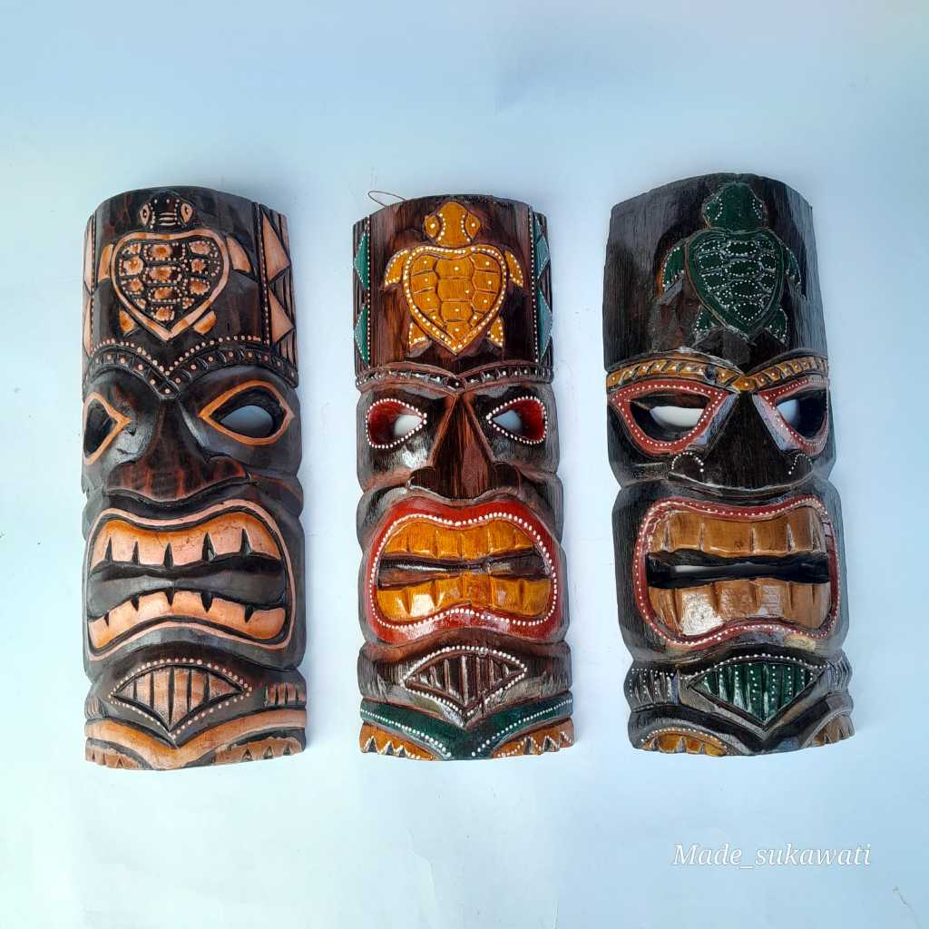 Hiasan dinding Kerajinan kayu topeng TIKI 30cm Suku Aborigin kerajinan ukiran dekorasi kayu