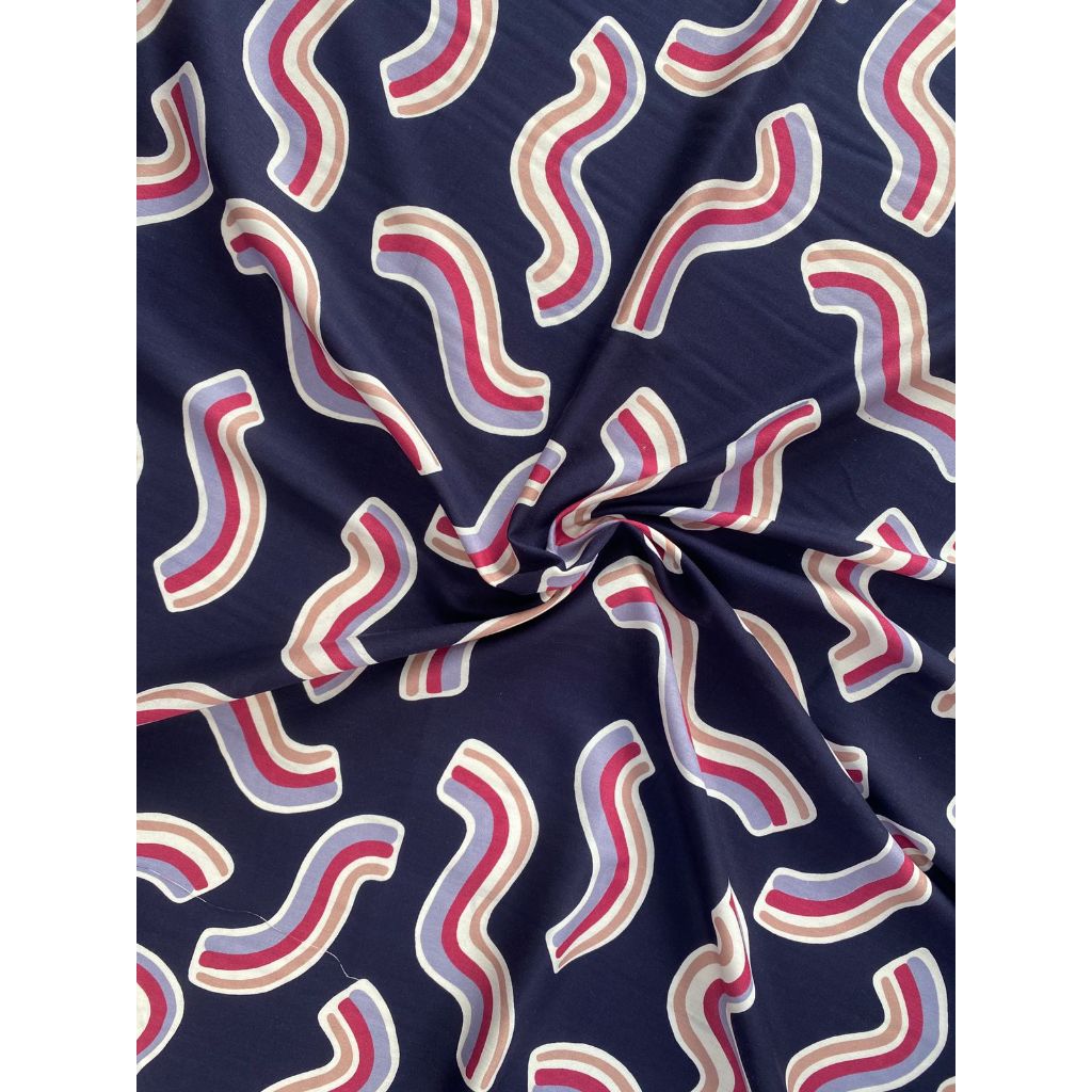 kain katun rayon viscose motif motif abstrak garis lengkung cacing terbaru best seller