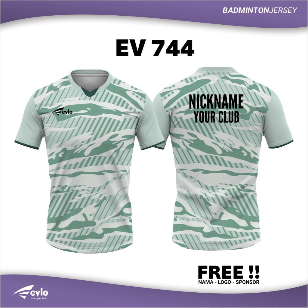 Baju badminton evlo EV 744 HIJAU custom kaos olahraga jersey printing