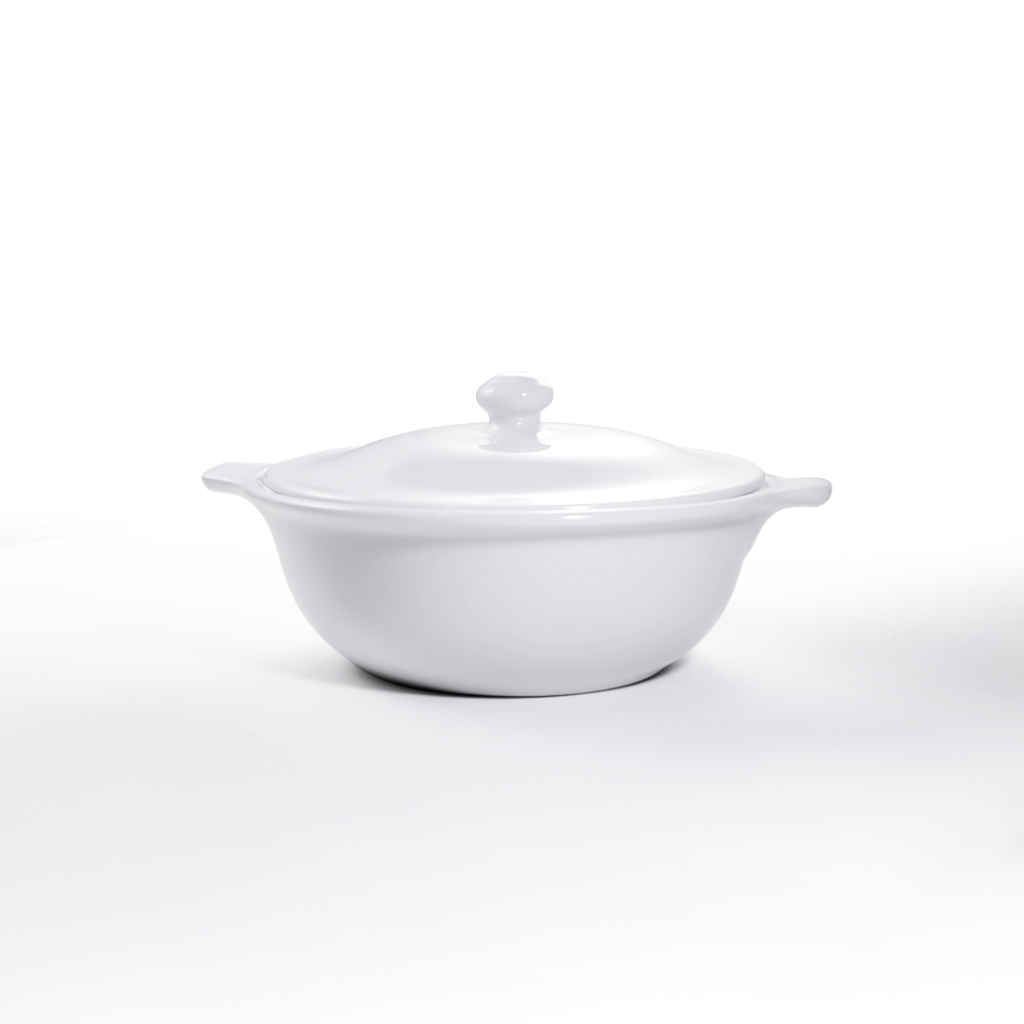 Mangkok Saji Keramik Tutup 26.8CM (1PSG) Putih Polos By Indo Keramik / Casserole Keramik / CSTR32-AA