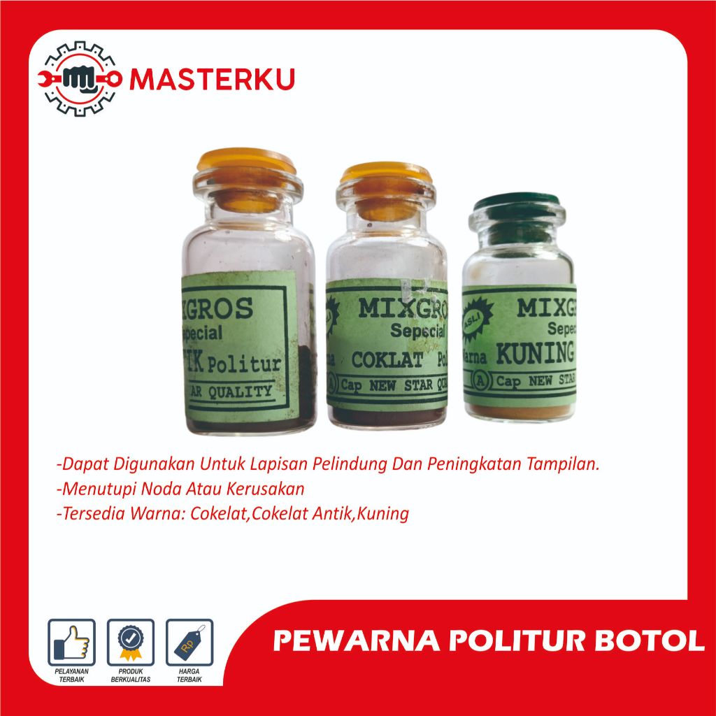 

Pewarna Politur Bubuk Mixgros Spesial utk Kayu Mebel Furniture dll