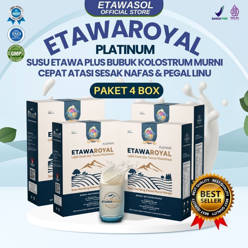 

Susu Kambing ETAWAROYAL Platinum Perubahan merk Etawaplus Platinum - Untuk Sesak Nafas dan Nyeri Dada - Kemasan 250gr paket 4 Box