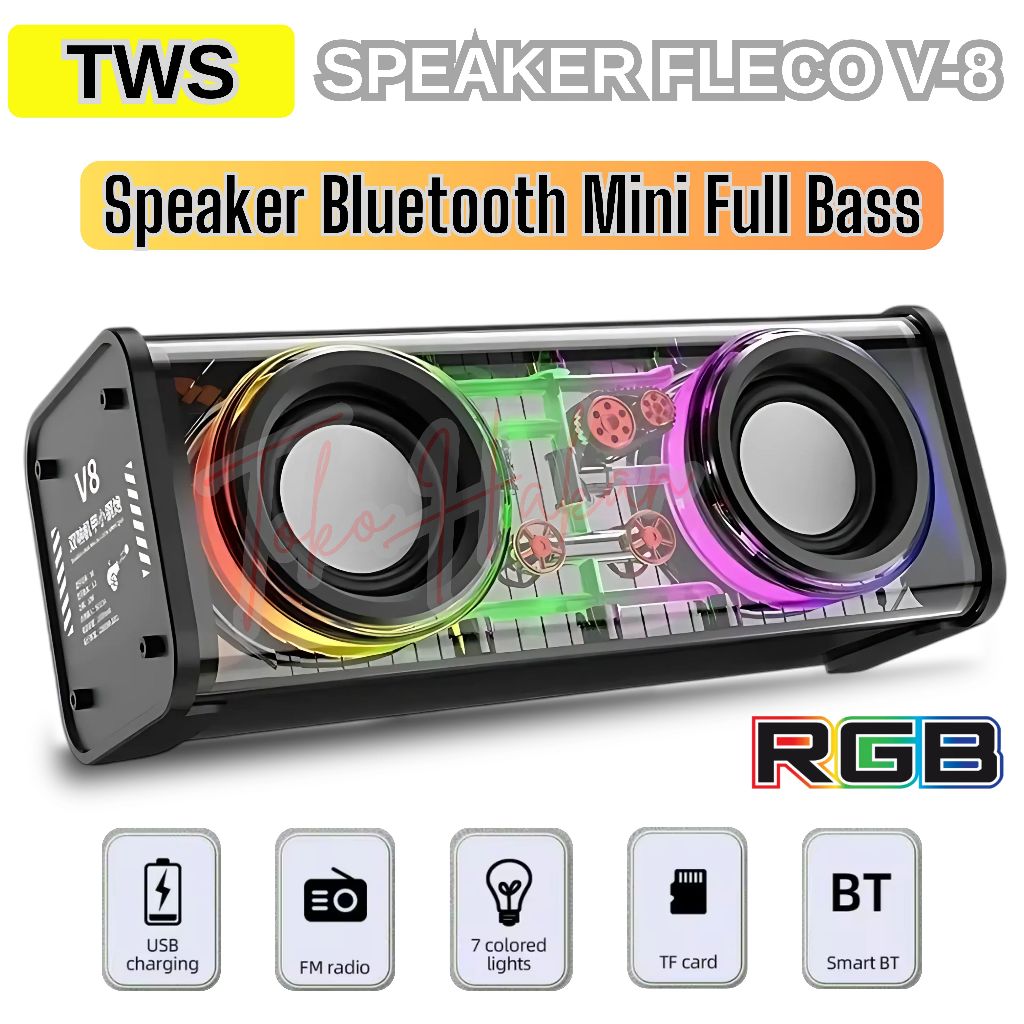 TERLARIS~Speaker Bluetooth Fleco V-8 / Speaker TWS RGB Wireless - Speaker Portable Full Bass / Speak