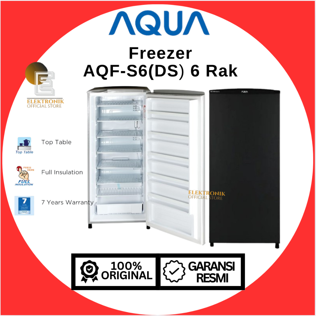 Aqua AQFS6DS Freezer 6 Rak 167L Top Table Full Insulation Upright Freezer Series Standing Freezer - 