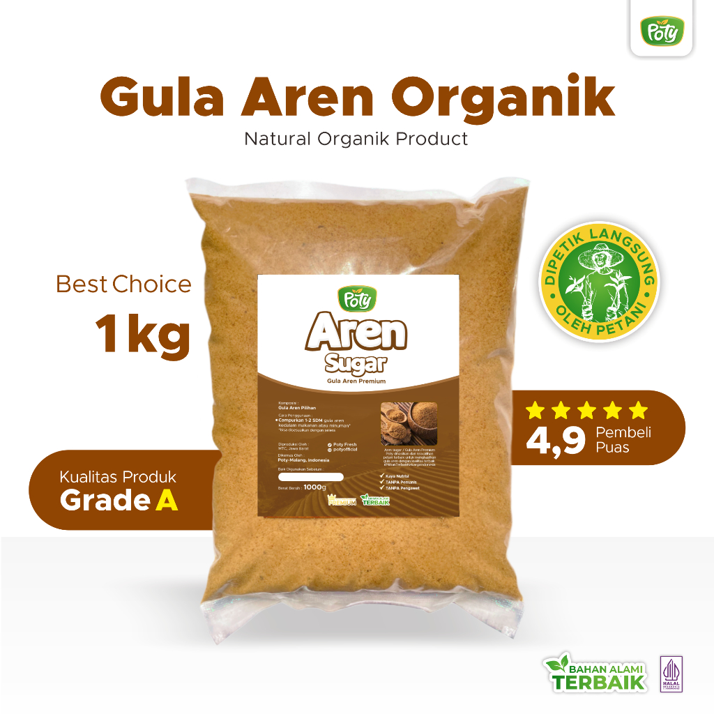 

Gula Aren 1kg 1000 gr Bubuk Organik Gula Palm Brown Sugar Grade A Export Quality Poty