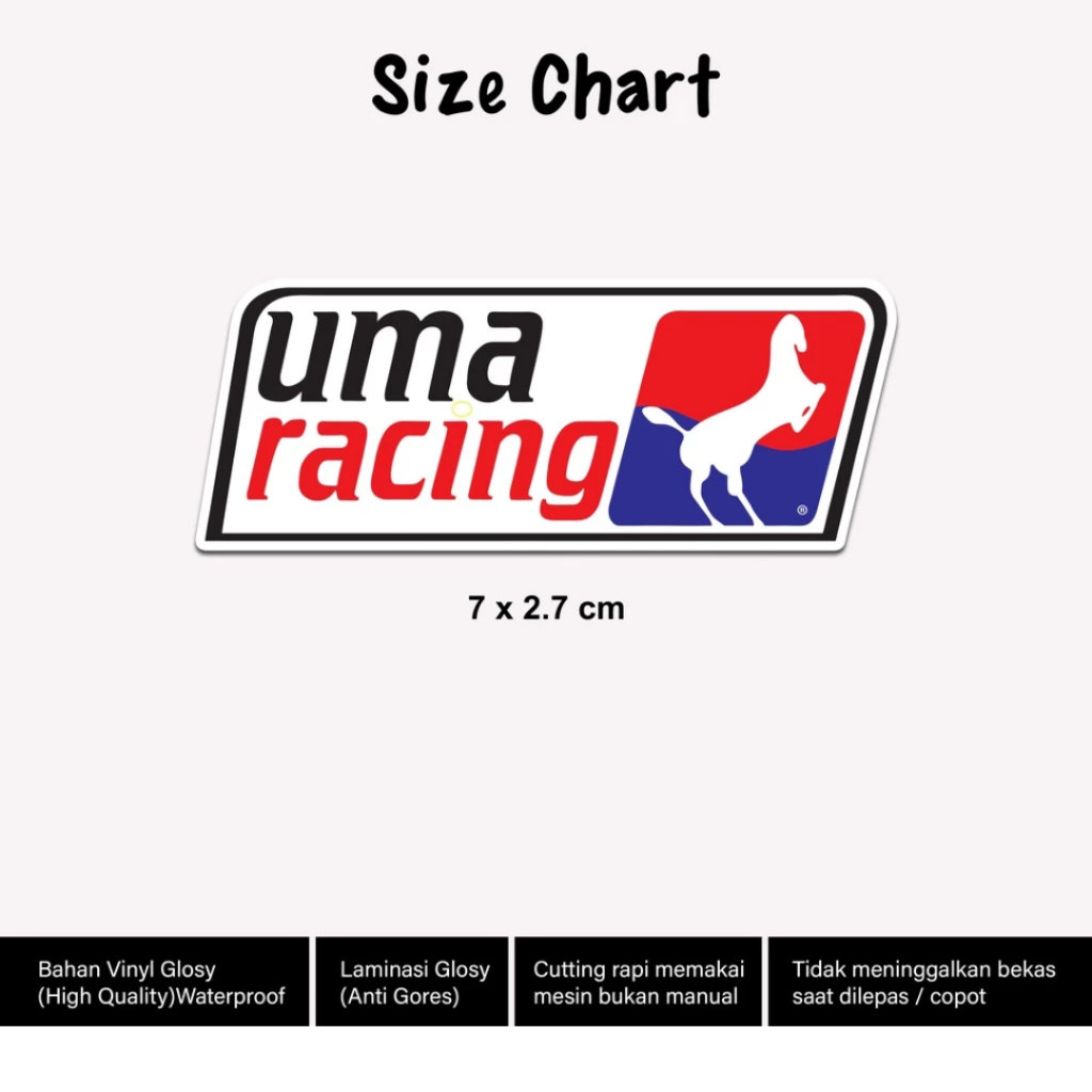 

Stiker Uma Racing Motor Laminasi Glossy Ukuran 7cm Sticker Cutting 1pcs