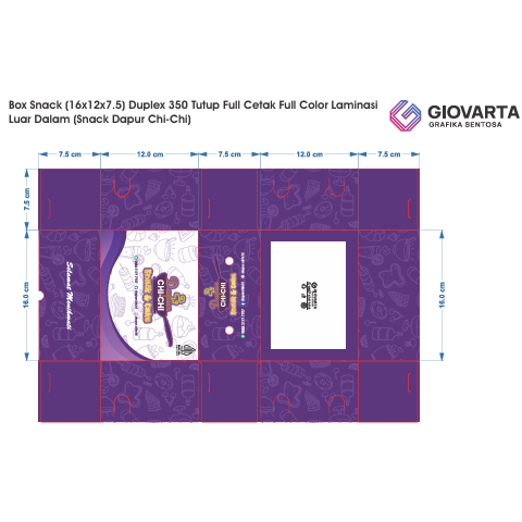 

Box Snack (16x12x7.5) Duplex 350 Tutup Full Cetak Full Color