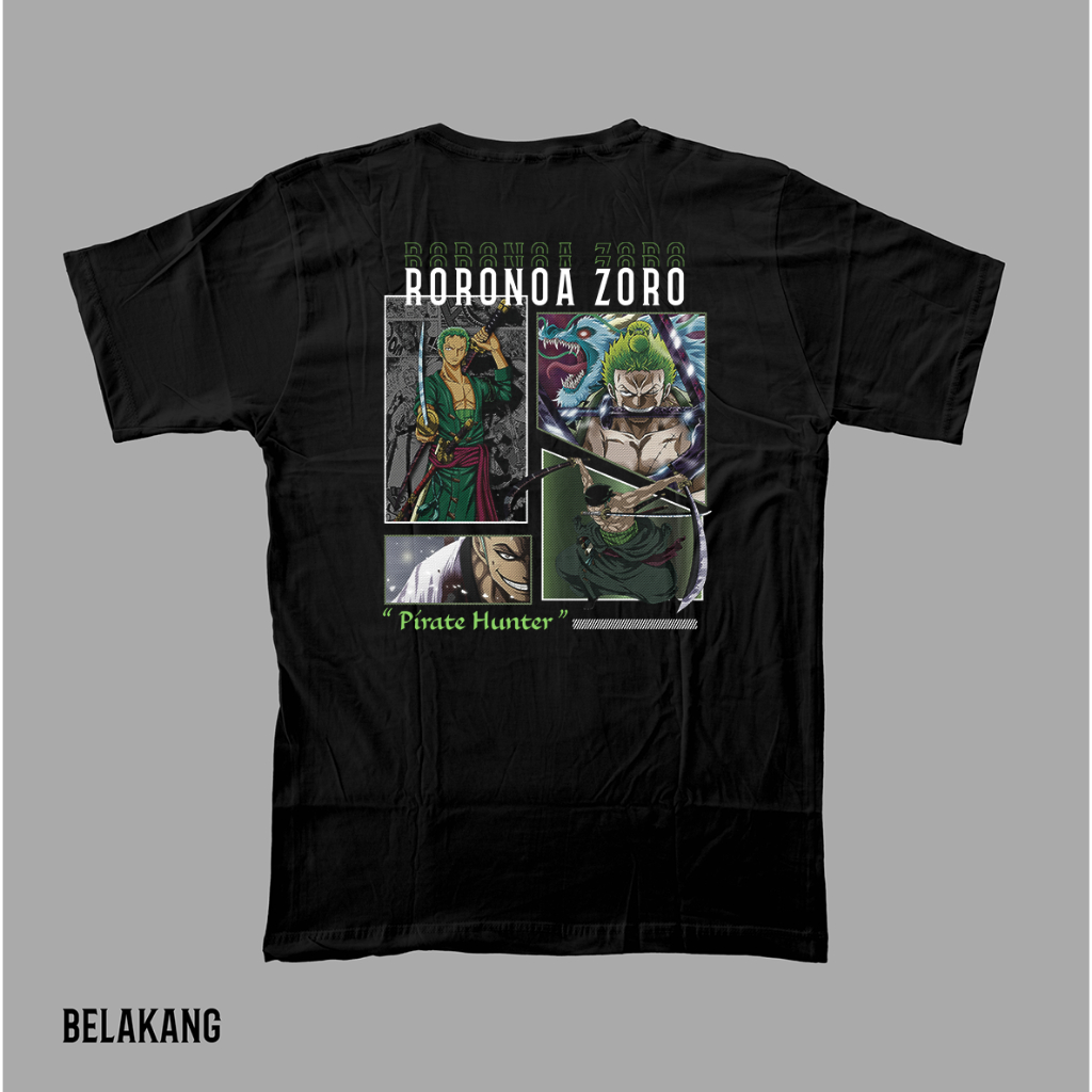 KAOS SABLON ONE PIECE ZORO DTF /CUSTOM KAOS SATUAN DESAIN SENDIRI SUKA SUKA BISA FOTO/GAMBAR/TULISAN