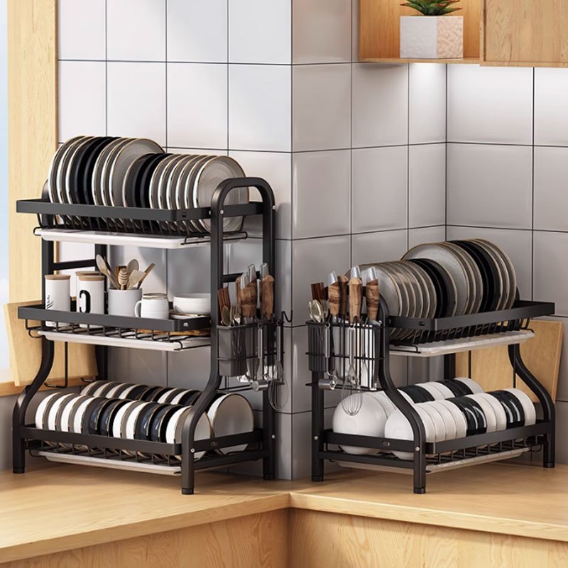 SUS304 Rak Piring Stainless Minimalis Rak Piring Stainless Rak Piring Wastafel Dapur Rak Piring 2 & 