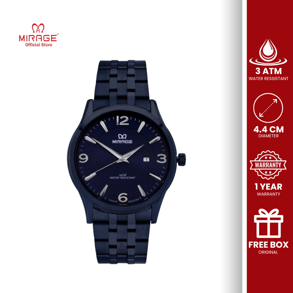 Mirage Jam Tangan Original Miragewatch Analog Pria Anti Karat 8808 M Biru Navy Blue Stainless Steel