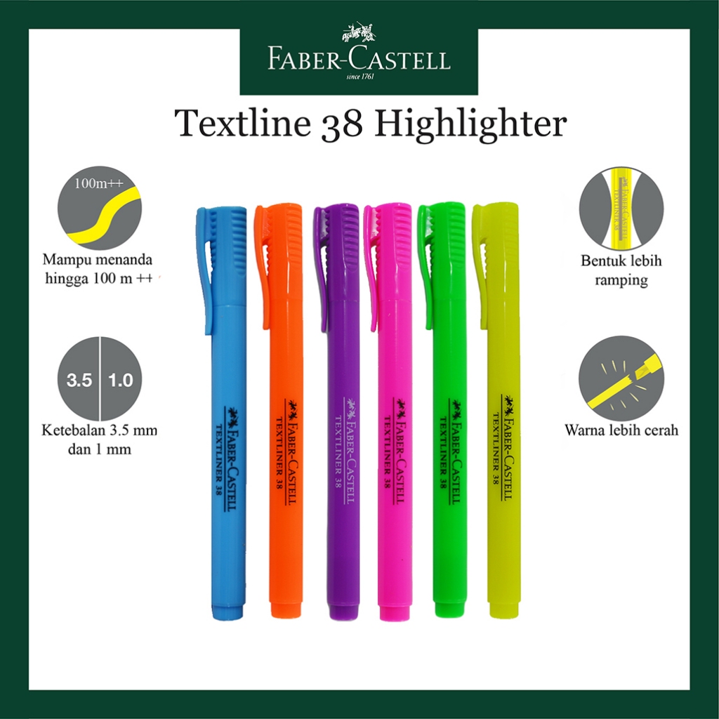 

Paket Textliner 38 Highlighter Faber Castell 6 Warna