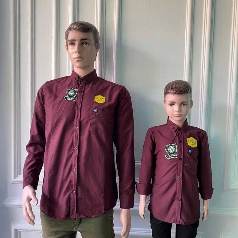 BURGUNDY KEMEJA POLOS COUPLE AYAH DAN ANAK WARNA BURGUNDY KEMEJA POLOS WARNA BURGUNDY