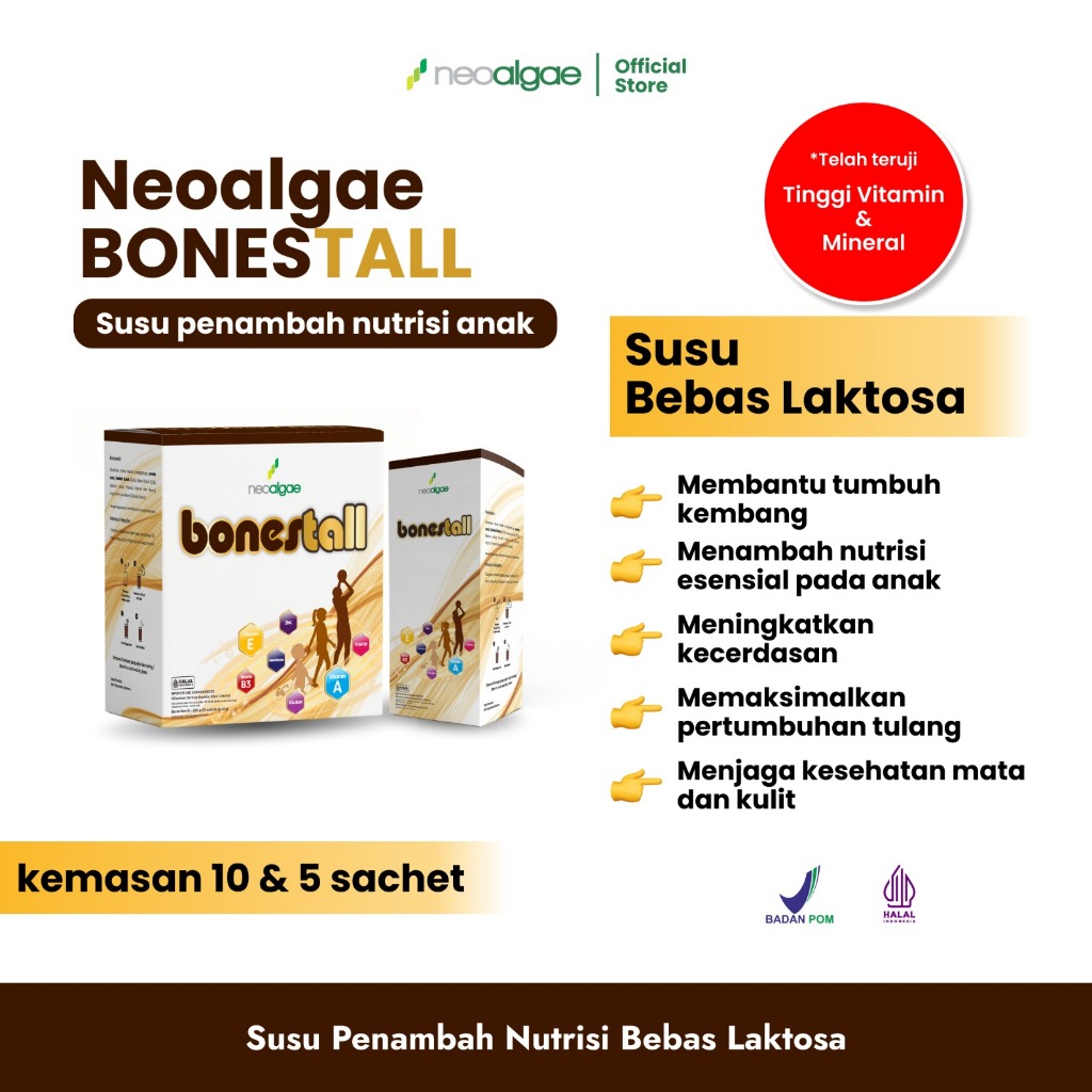 

Neoalgae Bonestall susu penambah nutrisi tinggi badan bebas laktosa