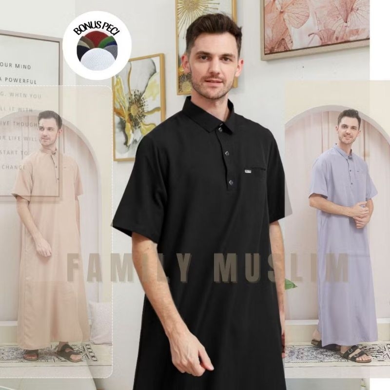 Jubah QATIB remaja dan dewasa - gamis import pria - jubah lengan pendek polos