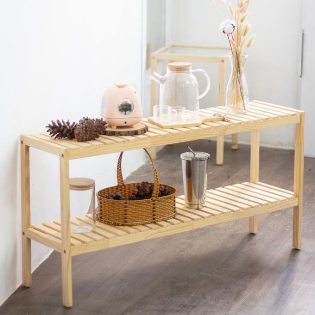 Rak susun 2 Rak Kayu Tingkat panjang 80cm