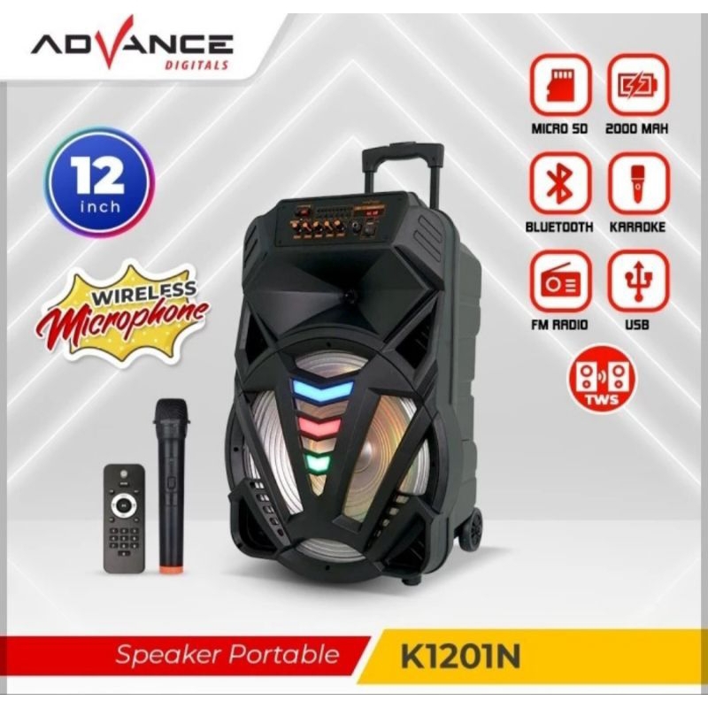 SPEAKER PORTABLE ADVANCE K1201N FREE MIC WIRELESS