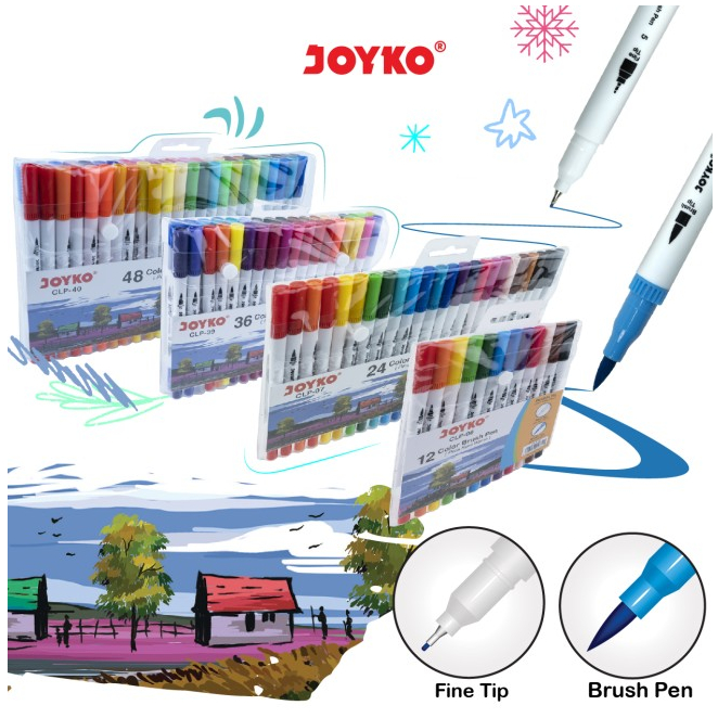 

Color Brush Pen Joyko 12 Warna CLP-06 / Pena Kuas Warna Joyko 12 Warna CLP-06