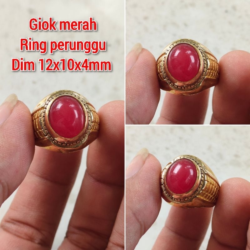 CINCIN PRIA BATU GIOK MERAH KECIL RED BARON RING PERUNGGU GOLD