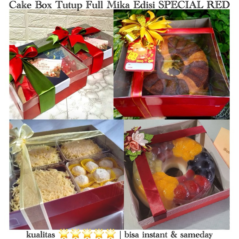 

Kotak Kue Merah + Tutup Transparan Full Mika Box Kue / Hampers / Puding Cake Kotak Kue Mika kotak kue 20x20 / 22x22 / 25x25 / 30x30