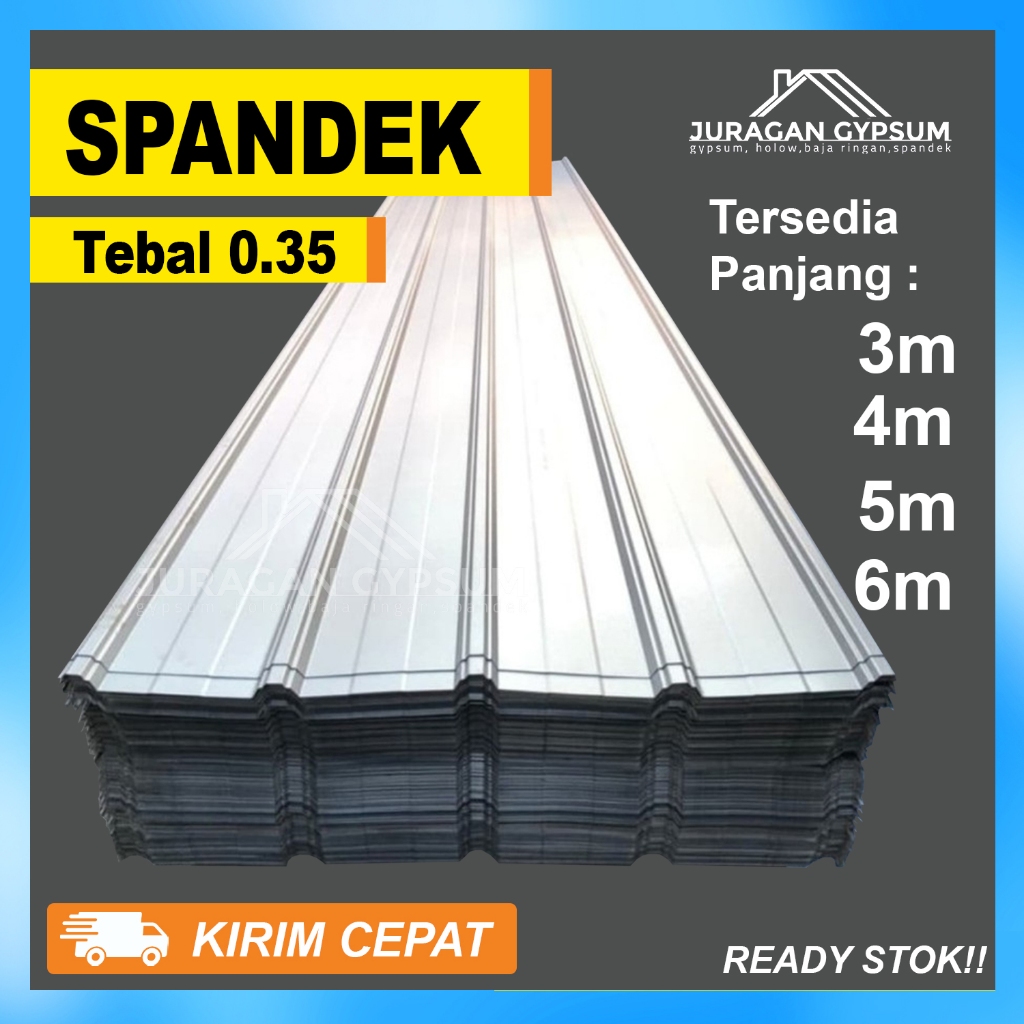 Spandek Atap Galvalum 0.35 mm Panjang 3-6 m untuk Kanopi