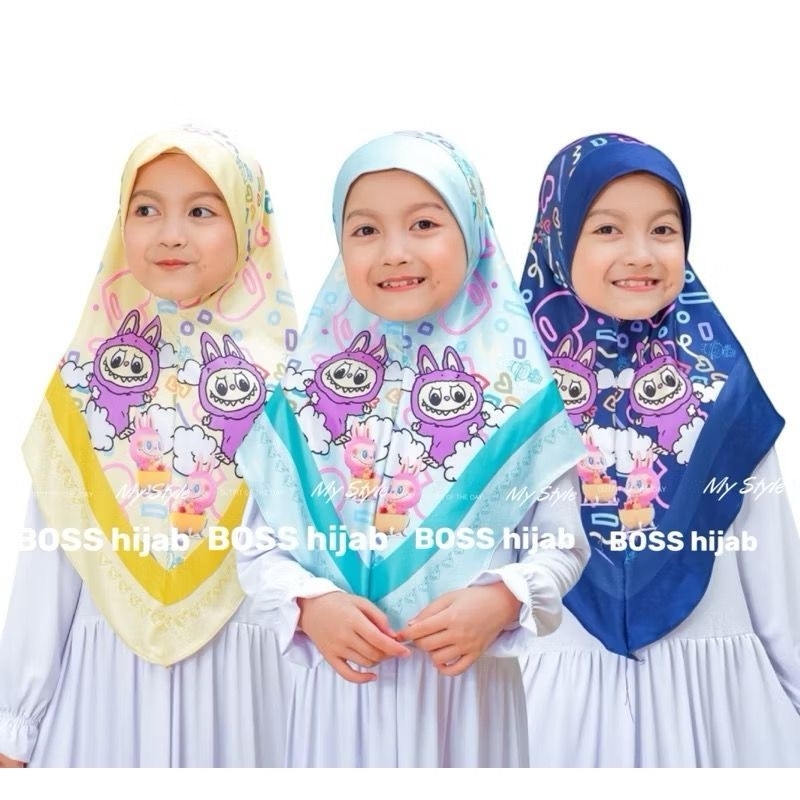 Hijab Instan anak Motif Labubu Printing