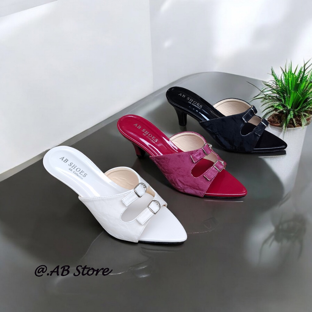 Sandal Wanita Chunky Preasi Double Gesper Sandal Hak Wanita kokop Tinggi 6 cm