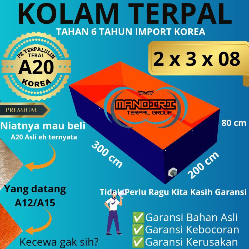 Terpal Kolam Terpal Kolam Ikan A20 200x300x80 / 300x200x80 / 2x3x80 / 3x2x80 Untuk Budidaya Ikan