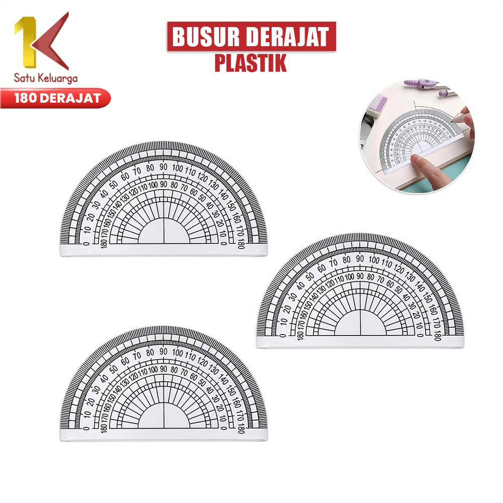 

Satu Keluarga Busur Derajat Plastik Transparan A108 Penggaris Busur 180 Derajat Half Circle Plastic