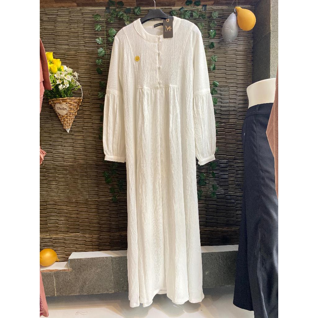 Dress Wanita Putih - Pakaian muslim - Gaun Putih Lengan Panjang - Diskon Limited Edition