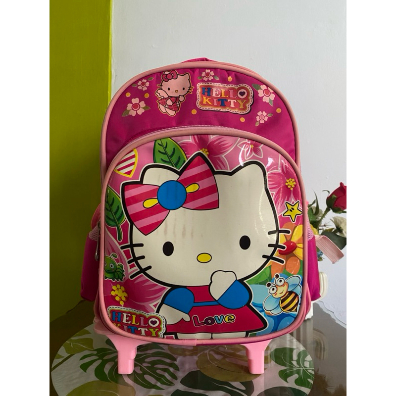 tas sekolah ransel trolley anak hello kitty pink 3 ruang preloved