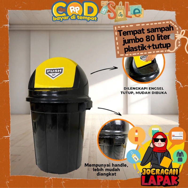 [JOERAGAN LAPAK] TONG SAMPAH BESAR 80L - TEMPAT SAMPAH BESAR JUMBO LUAR RUANGAN OITDOOR INDOR DALAM 