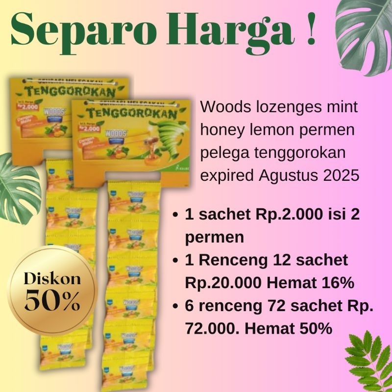 

Permen WOODS Lozenges 5gr Honey Lemon Mint Pelega Tenggorokan Anti mabok untuk traveling udara dingin 1 sachet isi 2 harga 2000