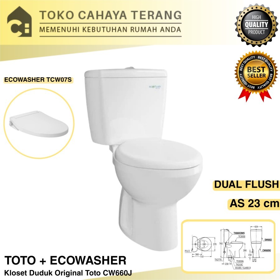 Kloset Duduk Toto CW660J + Eco Washer TCW07S / Kloset Duduk Toto