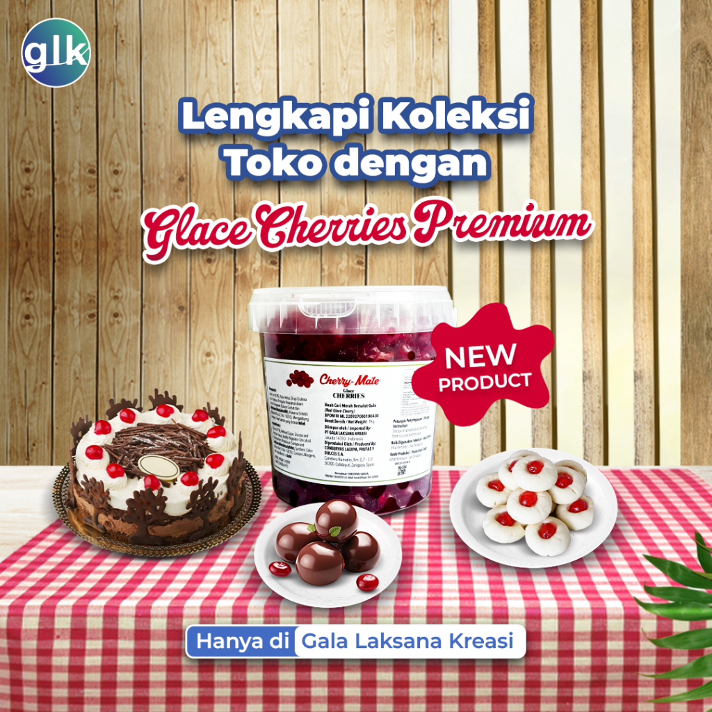 

Cherry Glace Manisan Cherry Tanpa Tangkai Kemasan 1 Kg | GLK Baking Supply
