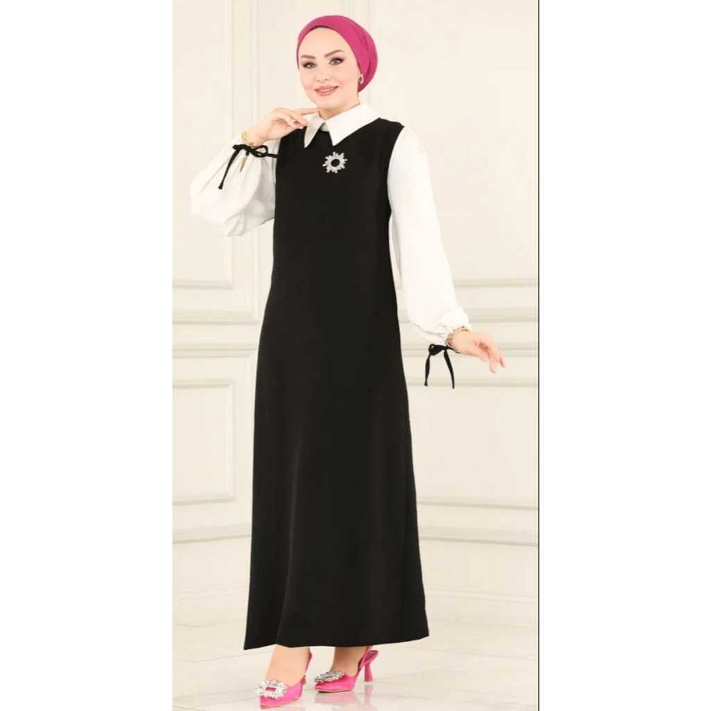 Setelan Gamis Wanita Atasan Putih Baju Lebaran 2025 Gamis Muslim Remaja Set Gamis Terbaru STL K036