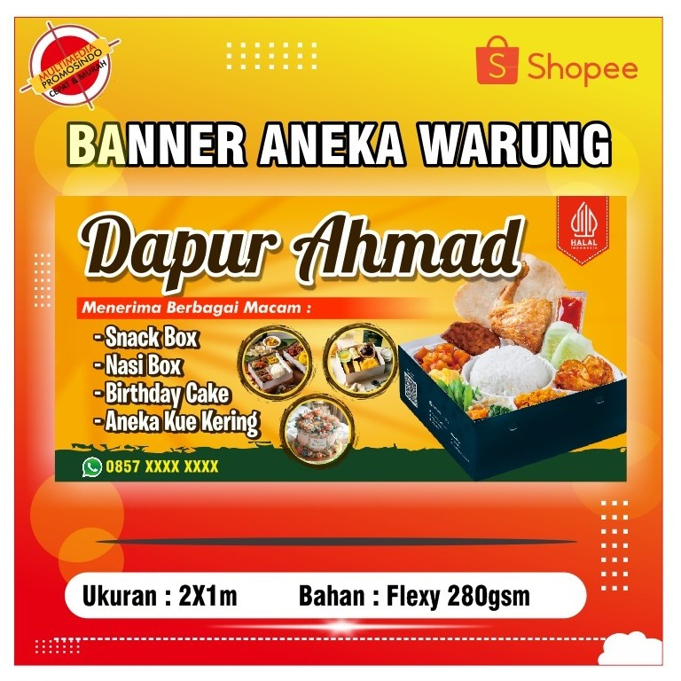 Spanduk Banner Warung/ Banner Warung Custom/ Free Desain/ Spanduk Warung