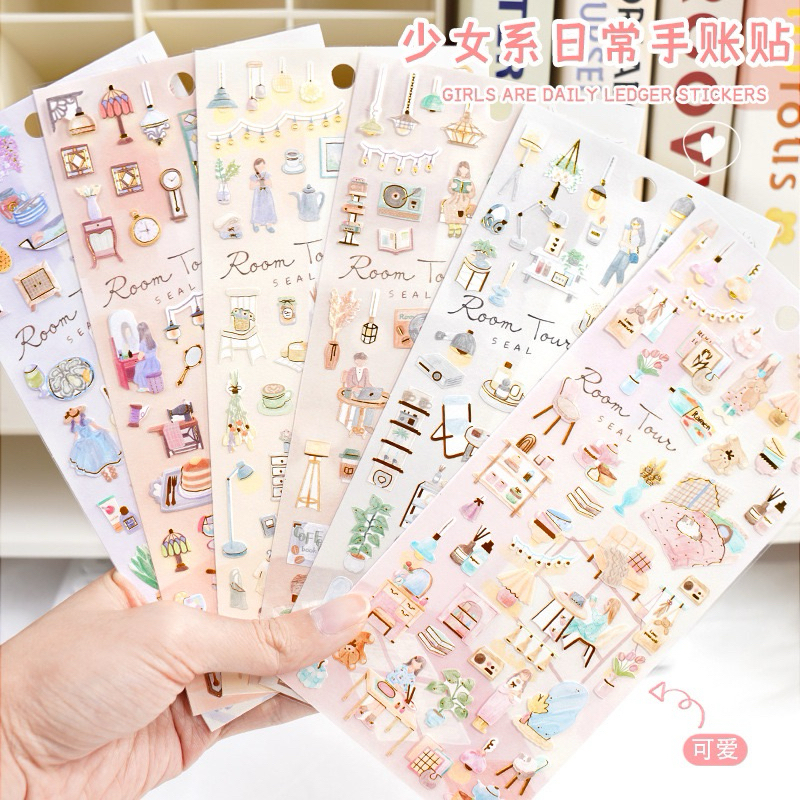 

(5AC) sticker kiss cut gold foil mini korea kamar perabot rumah home house furniture room journaling bujo