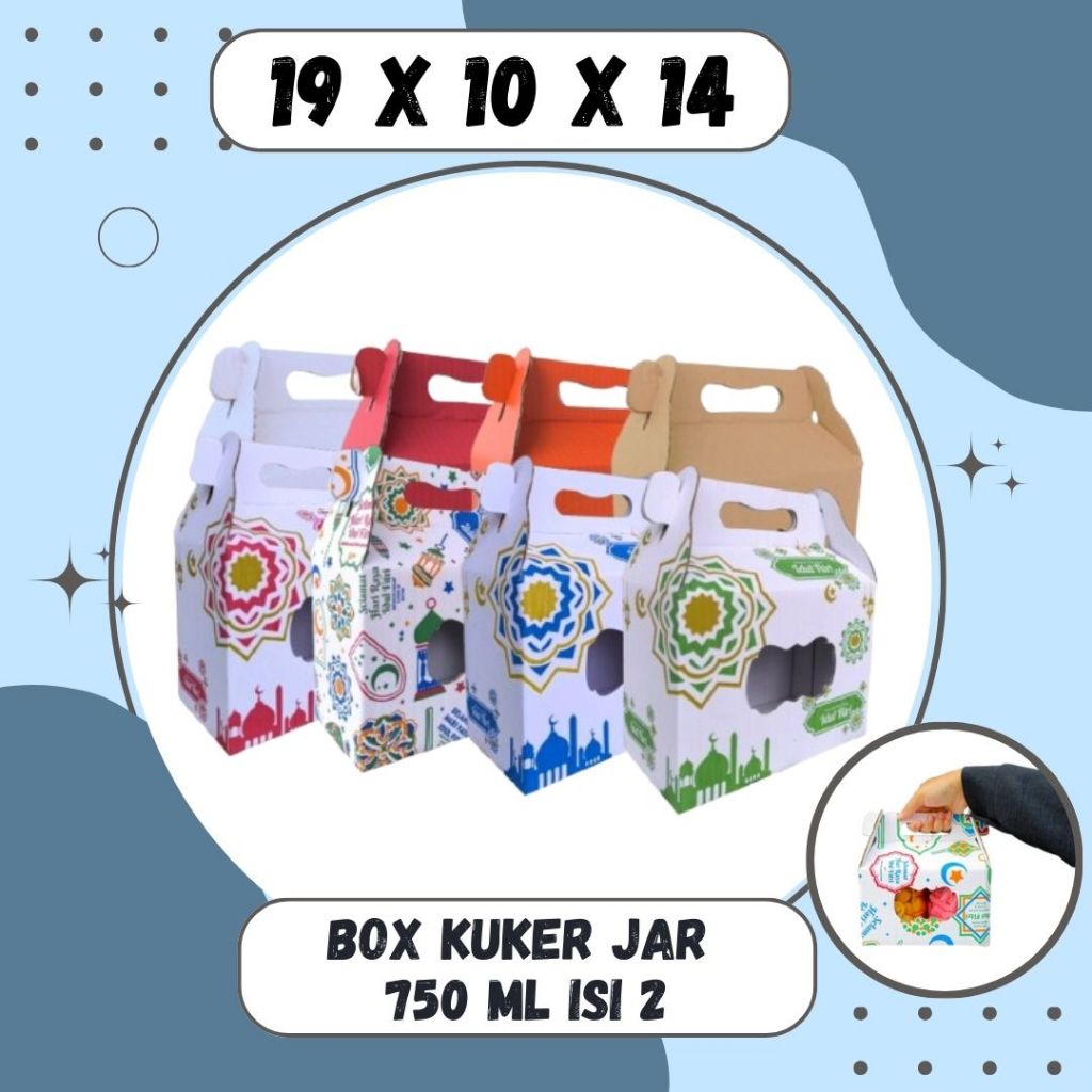 

Box 19x10x14 Jinjing (KUKER TOPLES JAR 750ml ISI 2) Kardus Idul Fitri Lebaran Hampers