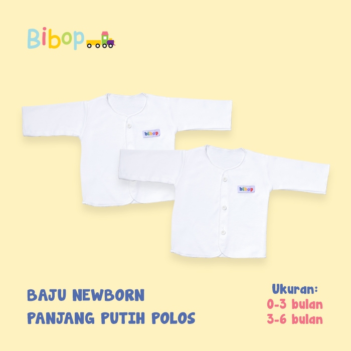 Baju Bayi Bibop Newborn Lengan Panjang Putih Polos