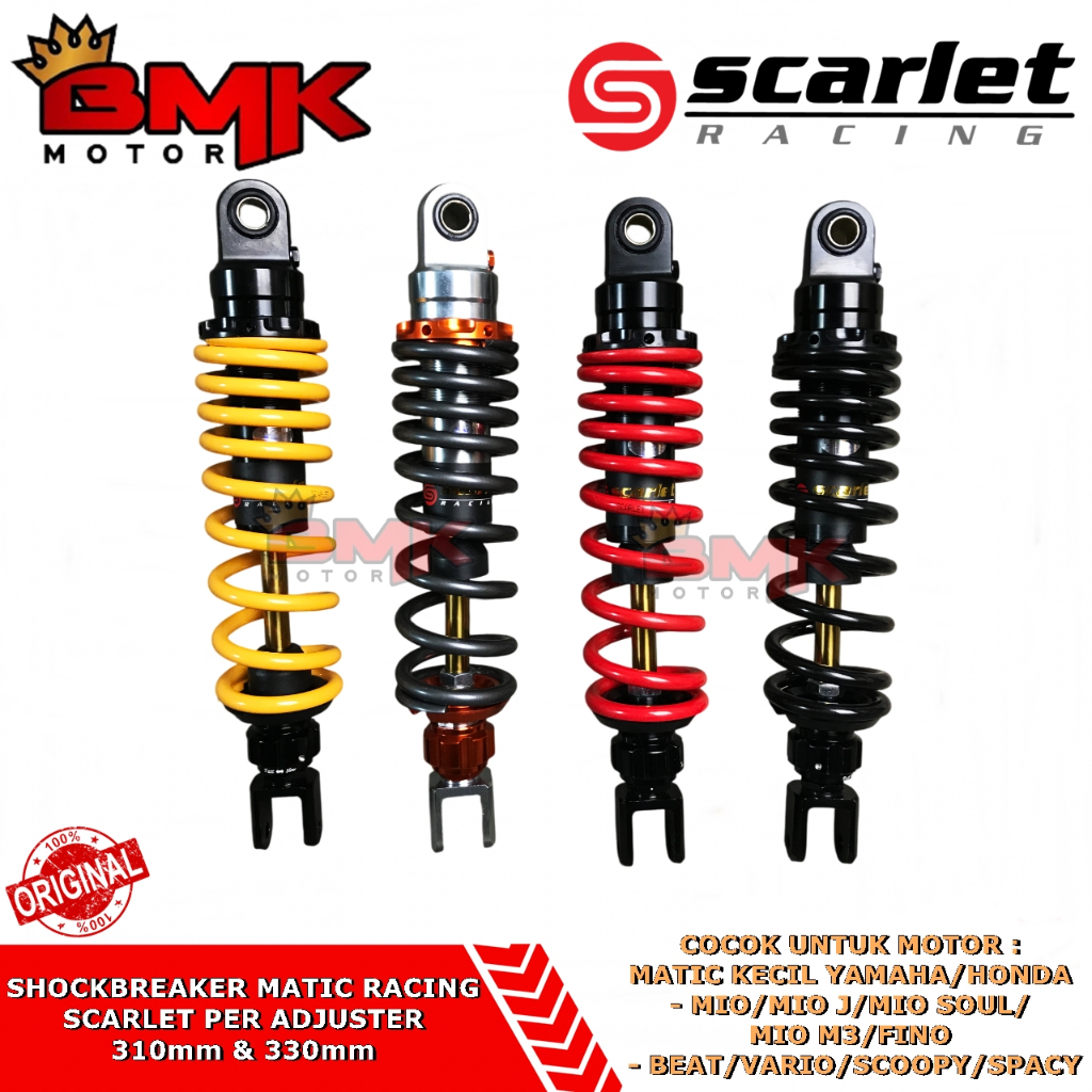 Scarlet Racing Shock Breaker Matic Mio Fino M3 Beat Vario 310mm 330mm 8009 Merah Kuning Abu Hitam