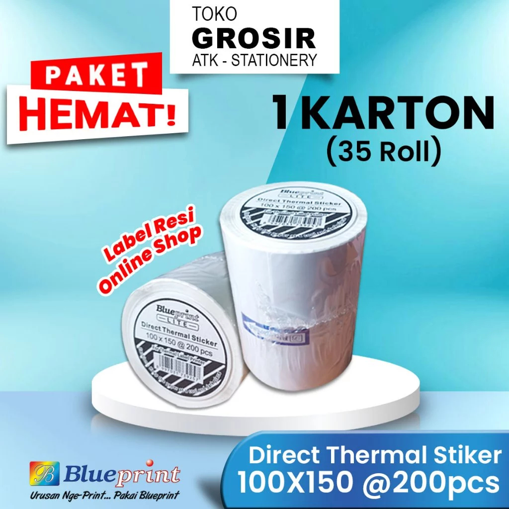 

(LIVE) PROMO HEMAT 100x150 Resi Label Pengiriman A6 Kertas Thermal Sticker Barcode BLUEPRINT Lite Stiker Termal Paket Hemat