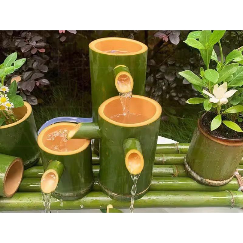 Pancuran air dari bambu, pancuran hijau natural alami dekorasi aquarium, acuascape terbaik