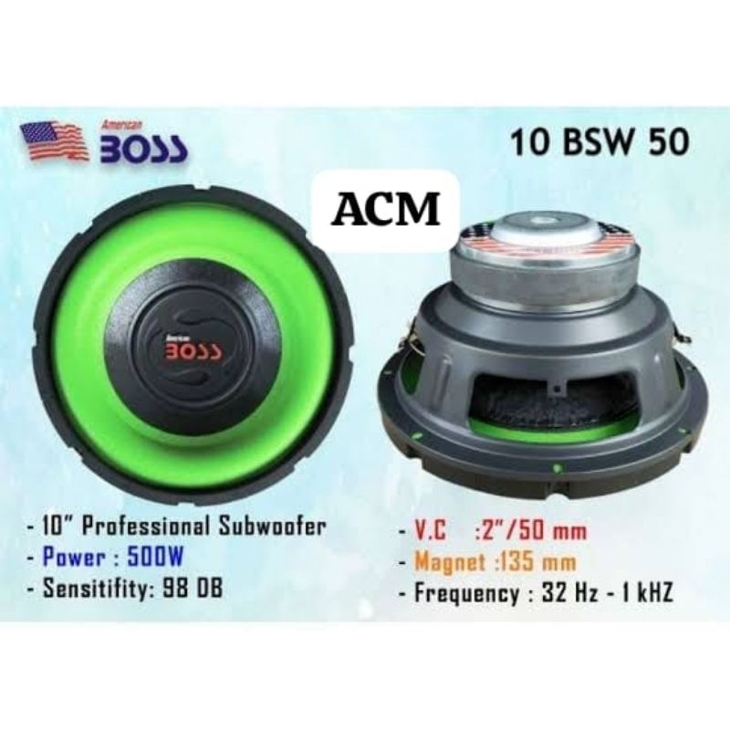 SPEAKER COMPONENT BOSS 10BSW50 SPEAKER 10 INCH PROFESIONAL SUBWOOFER VOICE COIL 2 INCH BSS 10BSW50