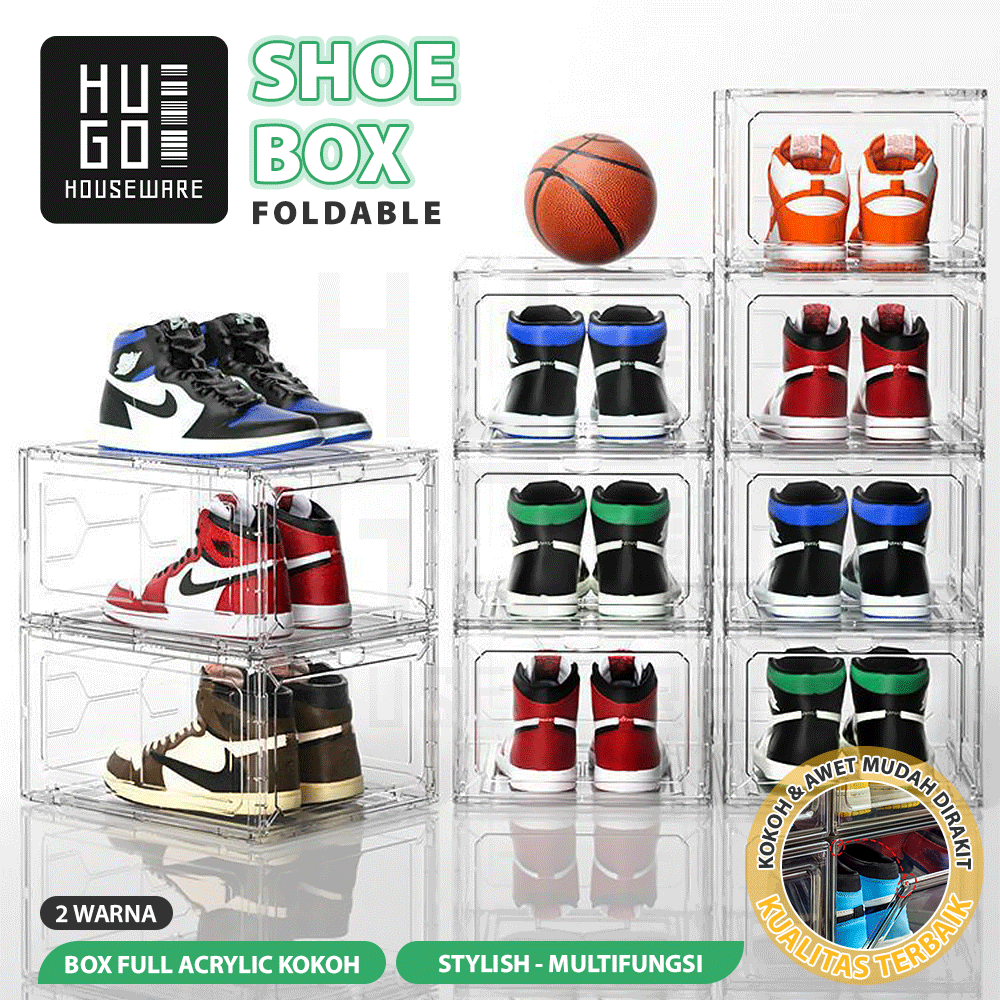 HUGO Kotak Sepatu Akrilik Transparan Bening Kotak Sepatu Premium Ukuran Besar Tempat Penyimpanan Sep