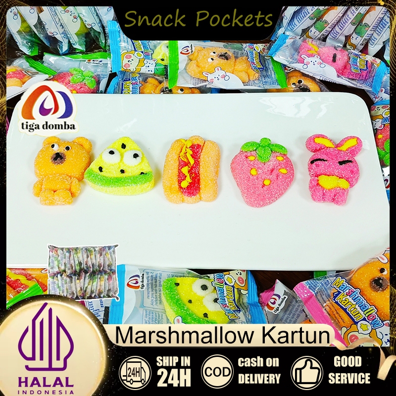 

4 Kantong 120Pcs Tiga domba Marshmallow Kartun makanan ringan anak-anak Assorted Fruit Flavors