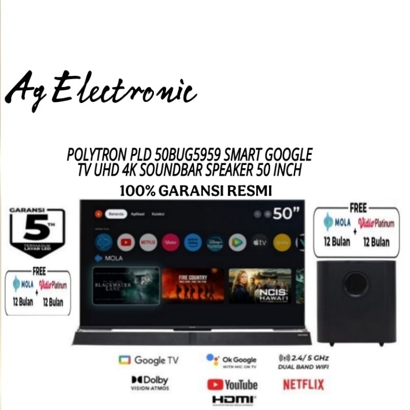 POLYTRON 50 INCH PLD 50BUG5959 Google tv 4k uhd soundbar speaker 50 inch
